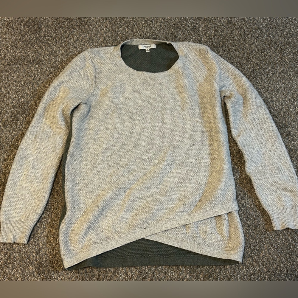Madewell Colorblock Knit Sweater Size Small Green Gray Cross Front